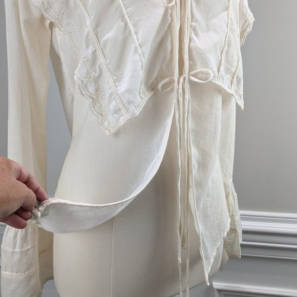 JOHNNY WAS Tie Front Overlay Collar Ruffle Top S - Picture 7 of 10